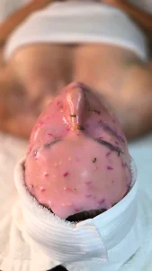 Anti-aging jelly mask treatment supporting hydration retention, collagen elasticity, and firmer mature skin